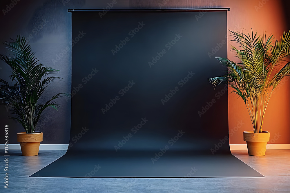 Poster stock photo features a minimalist studio setting with a black gradient backdrop, creating a versatil