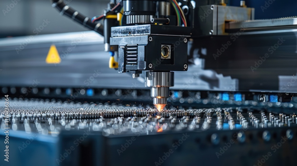 Poster close-up of a cnc laser cutting machine in operation: precision engineering and manufacturing techno