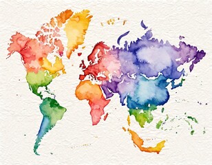 Colorful Watercolor Map of the World with Artistic Texture