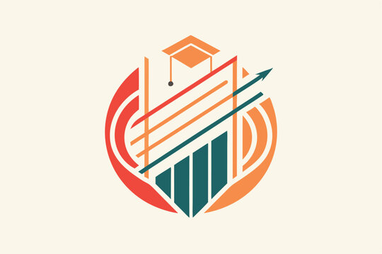 A vibrant arrangement of shapes and lines offers a contemporary interpretation of minimalism and education, Abstract lines and shapes creating a minimalist logo for an online school