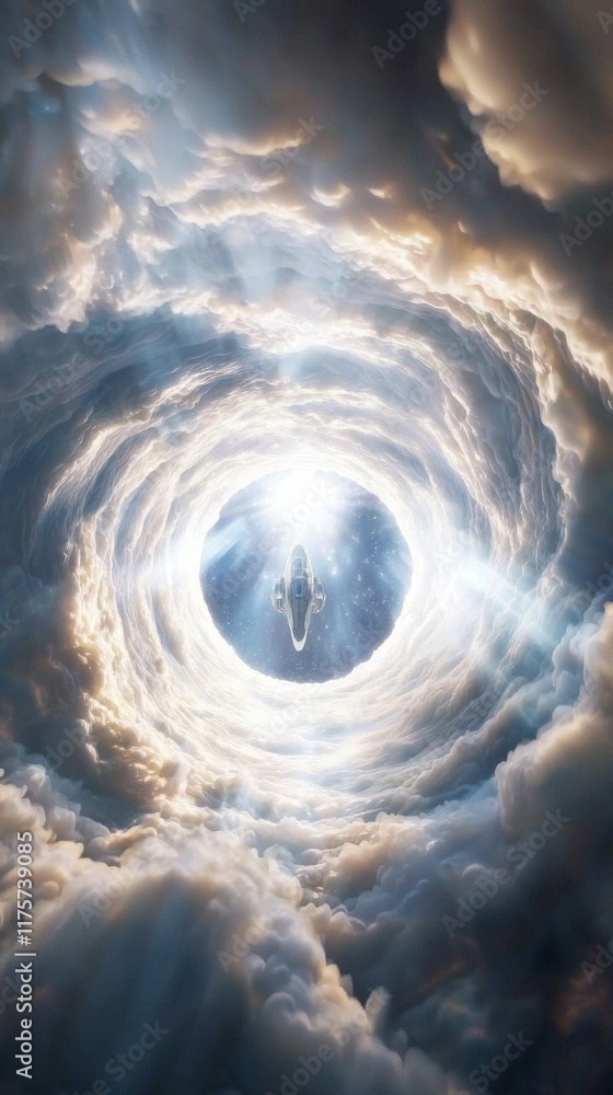Poster spaceship journey through a vibrant galactic tunnel outer space digital art cosmic environment wide 