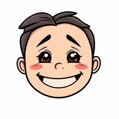 Obraz premium Smiling Cartoon Boy Face: A happy cartoon boy with a big smile and rosy cheeks. His eyes are wide and sparkling, and his expression is full of joy and innocence.