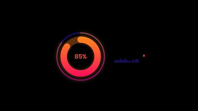 85 percent circle HUD infographic of financial. Business charts and data numbers, Information reports of business strategy for investment. Technology data