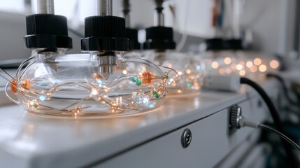Illuminated Glass Laboratory Equipment with String Lights Science Experiment Setup