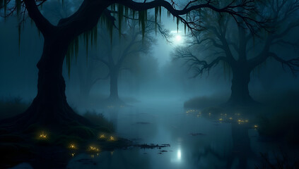 Fototapeta premium Mystical Atmosphere: Swamp Night Magic