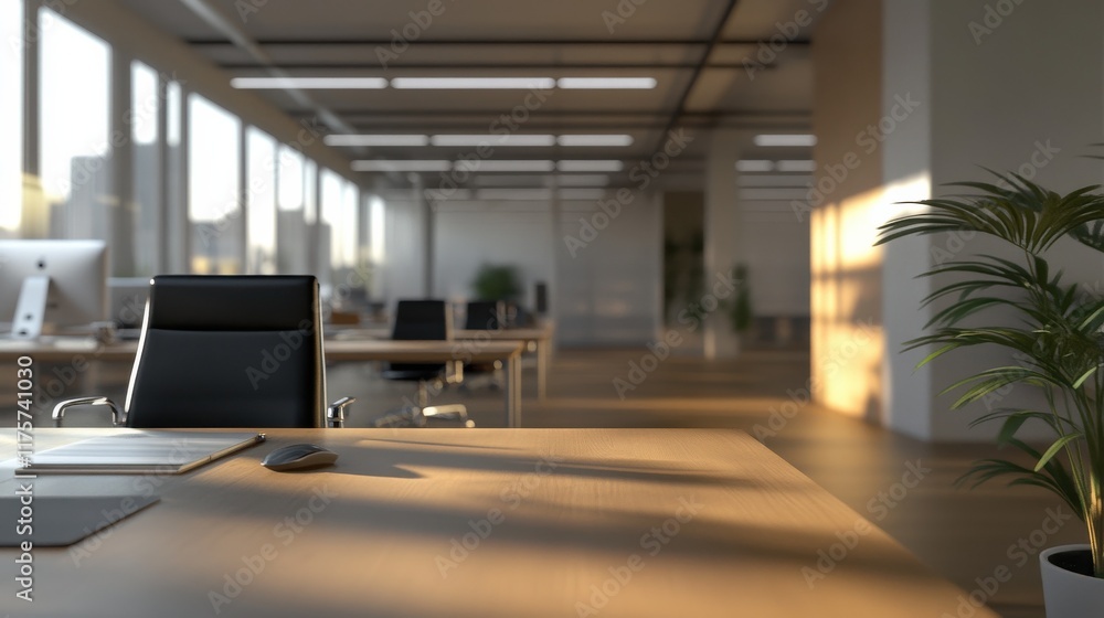 Aufkleber blurred empty open space office. abstract light bokeh at office interior background for design.