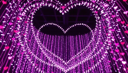 Fototapeta premium Heart-shaped light display, romantic ambiance, festive