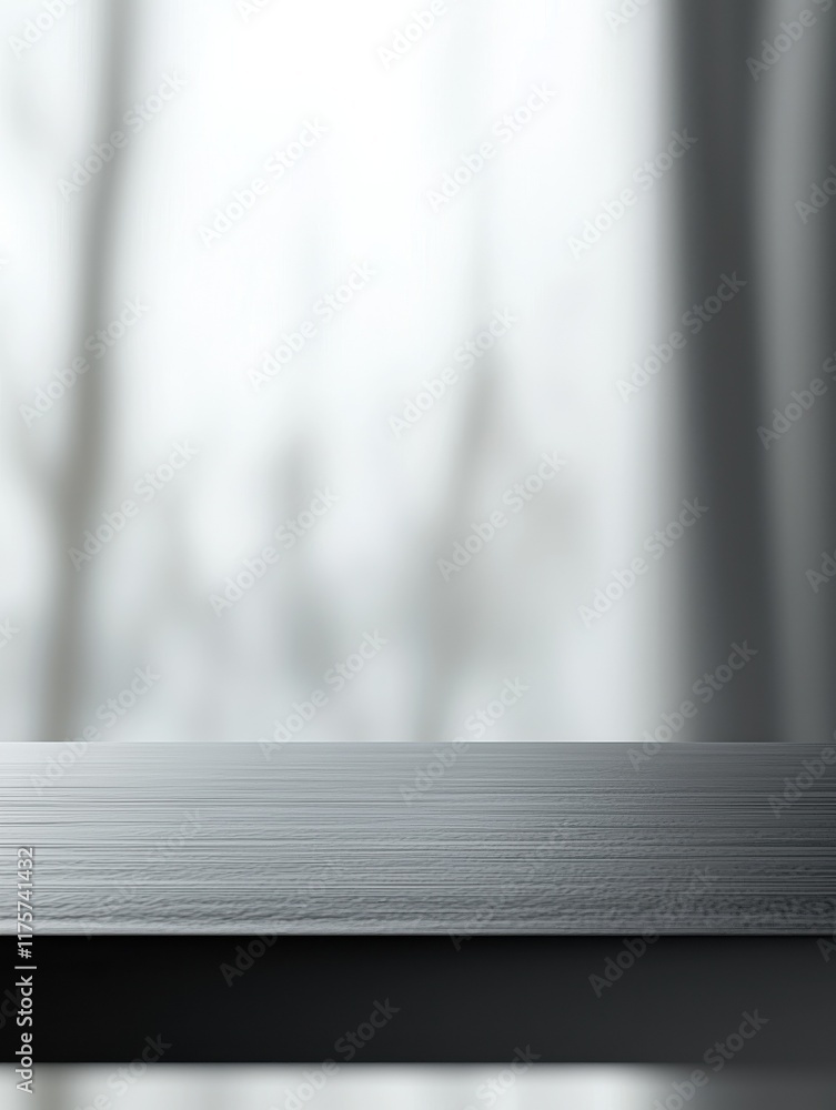 Poster 3d rendering of a blurred gray background with a black desk space