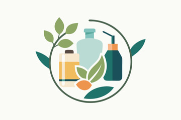 Abstract representation of natural skincare ingredients arranged artfully on a clean backdrop, Abstract representation of skincare ingredients, minimalist simple modern vector logo design