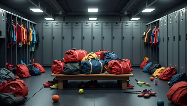 Vibrant Chaos in a Bustling Locker Room
