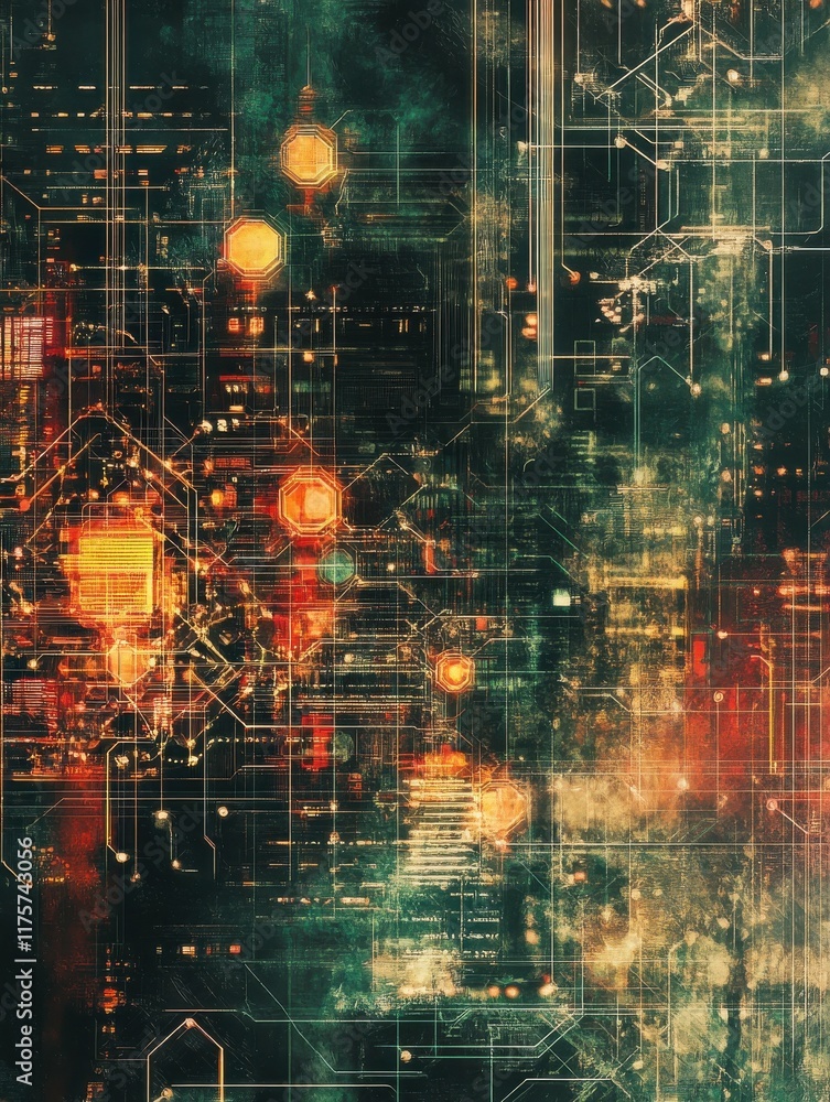 Poster abstract digital network with hexagon shape and data