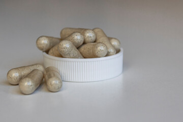 Pack of pills or tablets isolated on white background. Concept of medicals, drug store, pharmacy, healthcare and medicine.