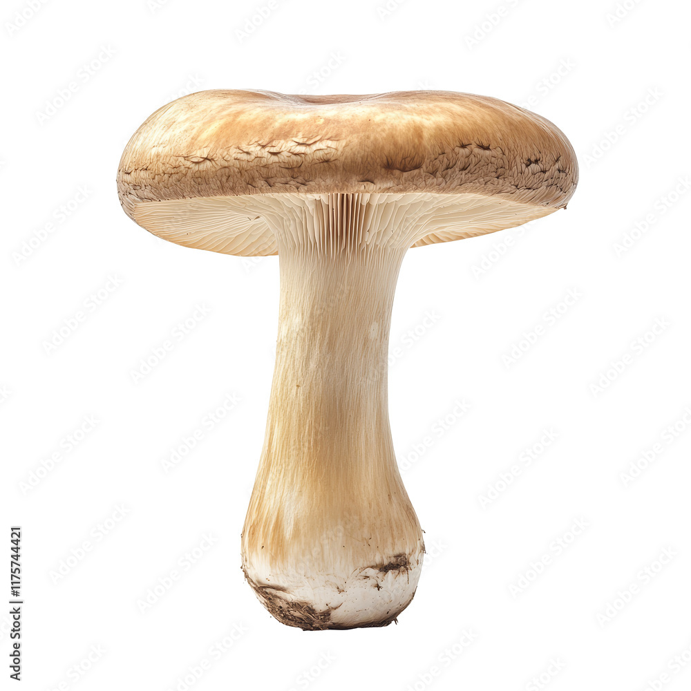 Poster fresh champignon mushroom isolated on a transparent background showcasing its unique shape and textu