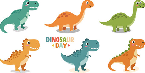 Cartoon Adorable Dinosaur Set Valentine’s Day Cute Cartoon Illustration dinosaur characters isolated vector. Fairytale monsters.
