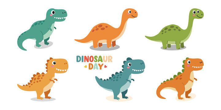 Cartoon Adorable Dinosaur Set Valentine’s Day Cute Cartoon Illustration dinosaur characters isolated vector. Fairytale monsters.