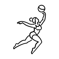 A linear icon of a woman doing ball gymnastics 