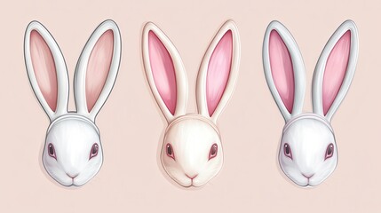 Obraz premium Bunny ears mask. Easter rabbit costume photo booth isolated vector set. Illustration of easter rabbit ear costume headband