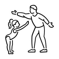 Gymnastic coach train his student icon in line style 