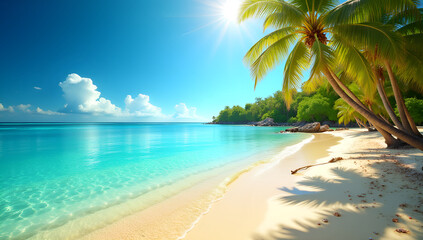 Tropical Paradise: Sunlit Sands and Swaying Palms