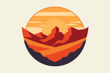 Rich hues of orange and red capture the essence of the Grand Canyon at sunset, inspiring awe and wonder, An abstract depiction of the Grand Canyon, minimalist simple modern vector logo design