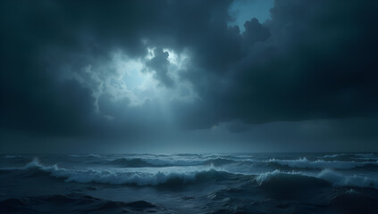 Obraz premium Nature's Tension: Dark Clouds and Furious Sea