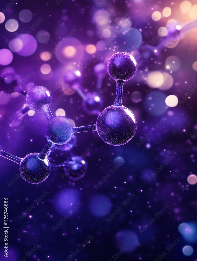 Poster abstract purple molecular structure with bokeh background