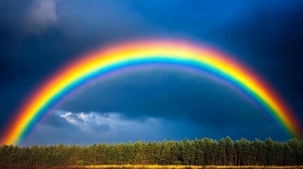 Obraz premium Rainbow over forest after rain