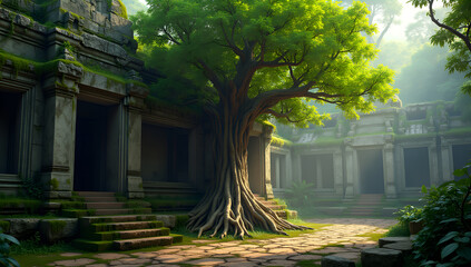 Nature's Embrace: Serenity in Stone and Leaf