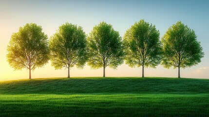 Fototapeta premium Five Trees on a Hill at Sunrise
