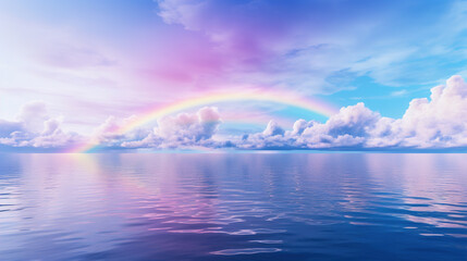 Fototapeta premium Pastel Rainbow Sky Over Calm Ocean