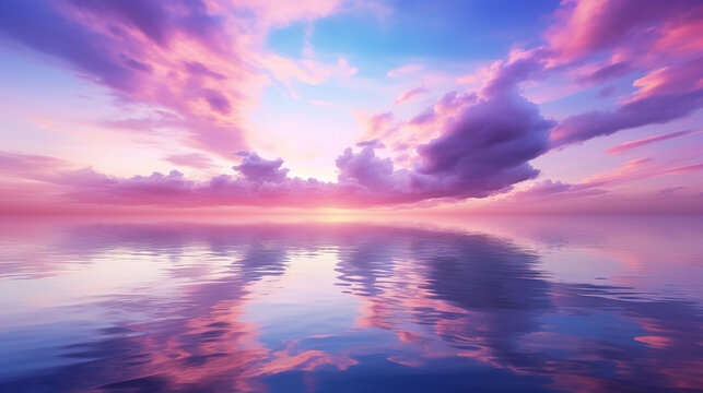 Serene Pink Sunset over Calm Water - Powered by Adobe