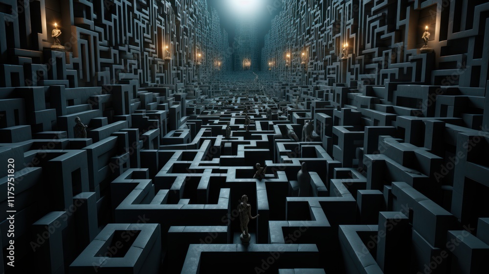 Poster the enigma of the labyrinth: a 3d render of an intricate maze