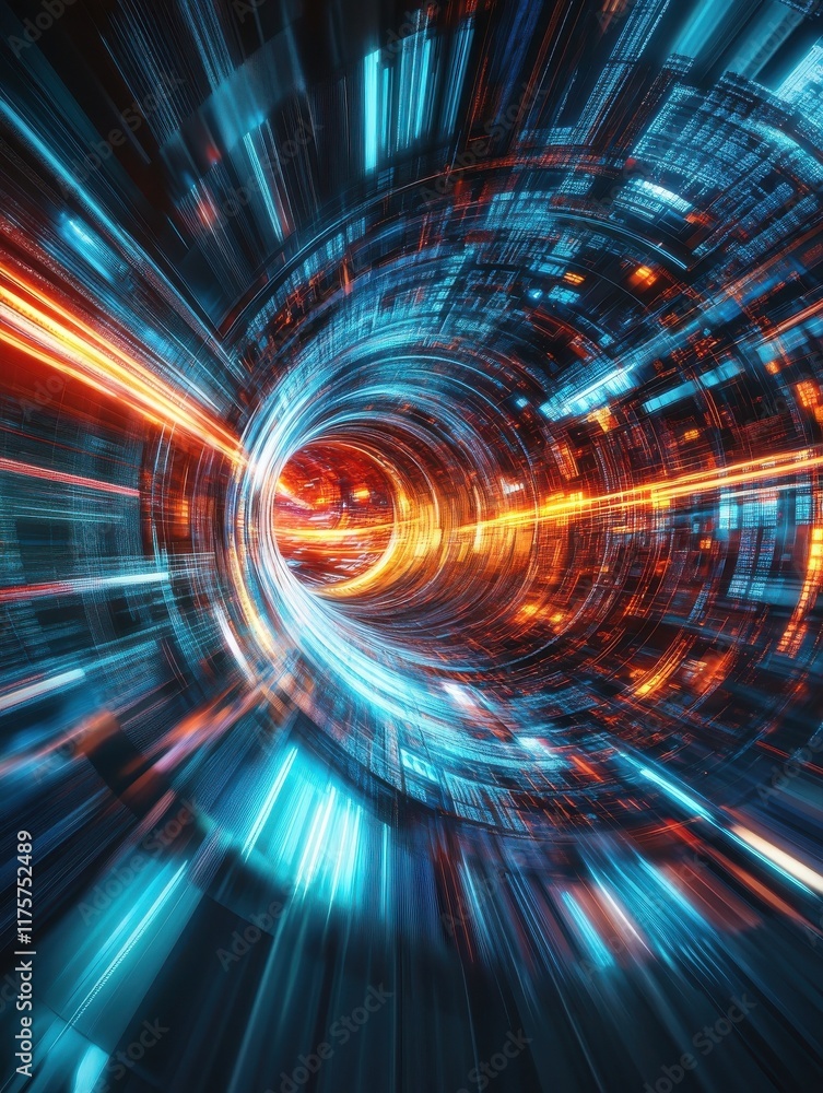 Poster abstract motion blur of high speed technology in a tech circle