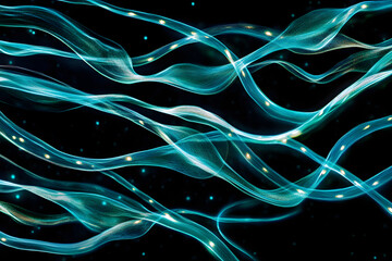 Neon Serenity: The Elegant Dance of Blue and Green Lights on a Dark Canvas