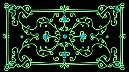 Green Neon Floral Design With Blue Gems