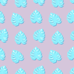 Seamless pattern with hand-painted tropical monstera leaves. Bright shades for summer vacation backgrounds, covers, wrapping paper.