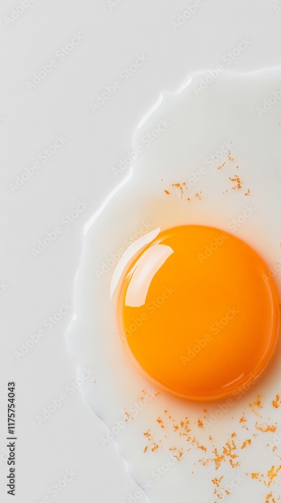 Poster close up of a single raw egg yolk with gold flakes sprinkled on the egg white, creating a luxurious 
