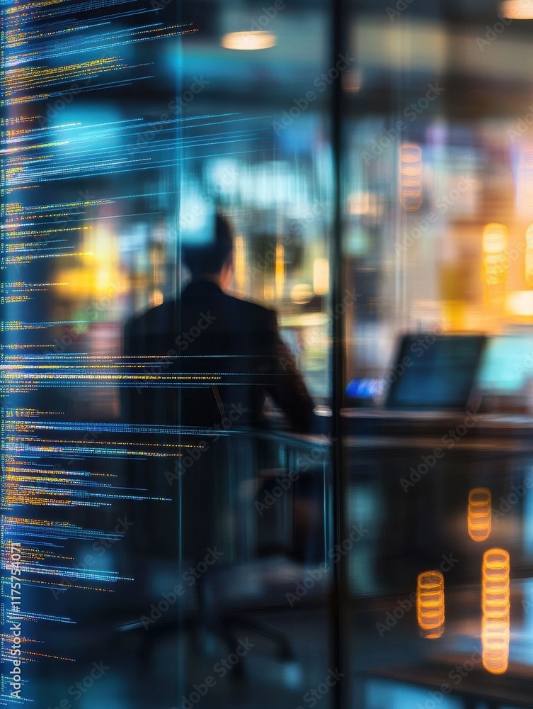 Poster software developer and it support in tech office, abstract blurred image
