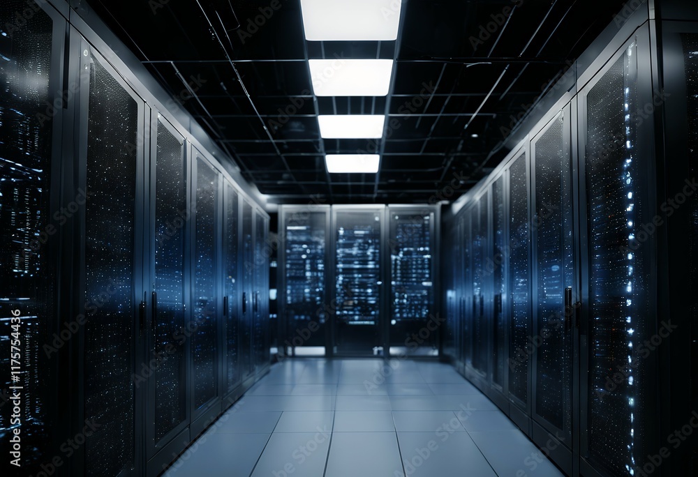 Aufkleber shot modern multiple data server operational center racks telecommunica fully rows