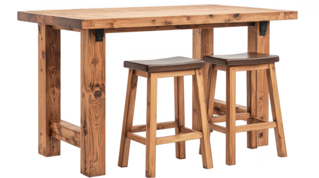 Rustic wooden table with benches perfect for dining setting home or caf? adding a natural touch effortlessly Isolated on white background or PNG