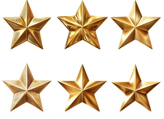 Obraz premium Six Golden Stars 3D Render, Different Textures, Isolated on White Background,Gold, Star, 3D Render
