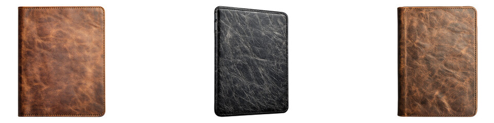 iPad leather case isolated on transparent background, Set of