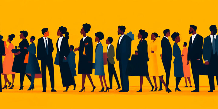 Black history month, Ilustraci&oacute;n con hombres, mujeres y ni&ntilde;os negros orgullosos. 