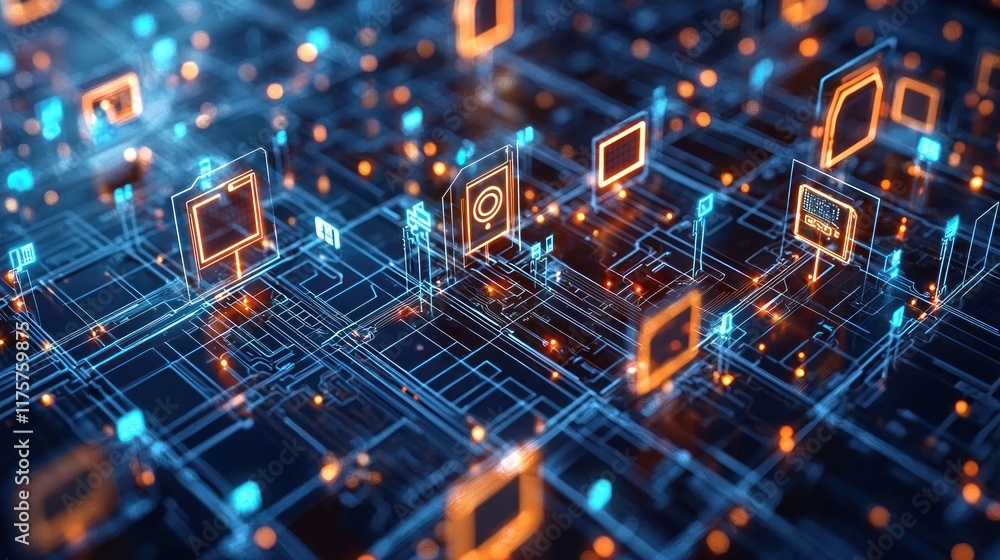 Aufkleber abstract digital network: a futuristic visualization of interconnected data and technology