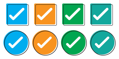 Simple checkmark in a box set with different line width. Correct, approved symbol. Vector icons in flat style 