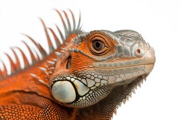 Fototapeta premium A lizard with orange and white markings on its face. The lizard has a very sharp look in its eyes