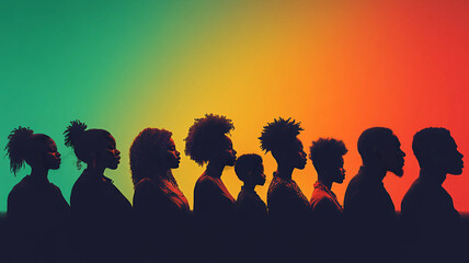 Black history month, Ilustraci&oacute;n con hombres, mujeres y ni&ntilde;os negros orgullosos. 