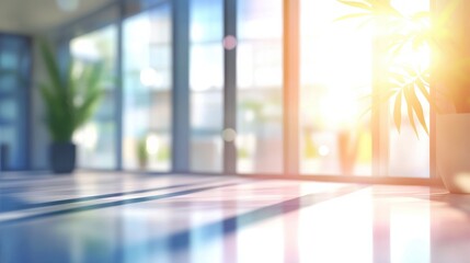 Fototapeta premium Modern office interior with panoramic windows and blurred background for professional use