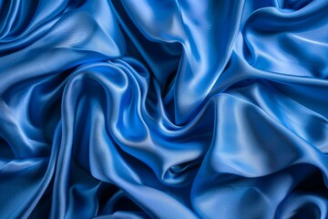 Fototapeta premium Image of Blue silk fabric drapery material. Texture for background usage