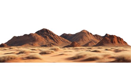 Martian landscape, a desert with mountains on Mars, isolated on a transparent background